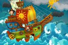 The pirates on the sea - illustration for the children